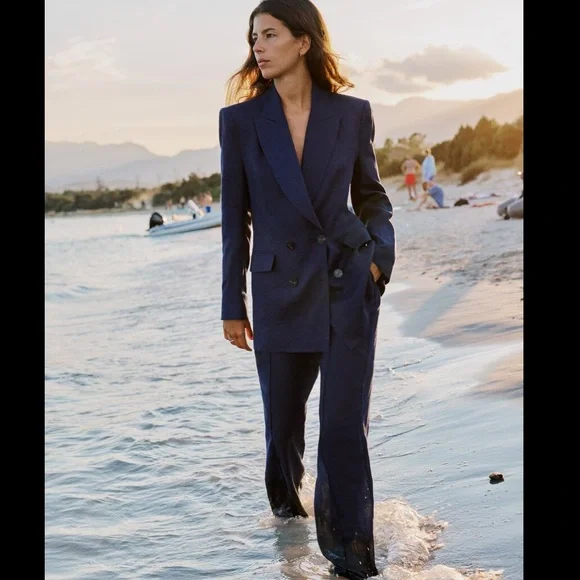 ZARA DOUBLE BREASTED LINEN BLAZER - Picture 3 of 7